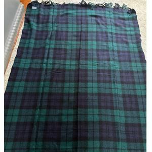 Vintage Pendleton Wool Throw Blanket Plaid 52x72” fringed dark blue green